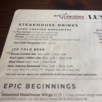 LongHorn Steakhouse - Drink menu - Steakhouses Near Me - Lafayette, Indiana