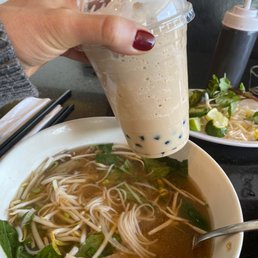 Rare beef pho & milk tea boba Rare beef pho & milk tea boba