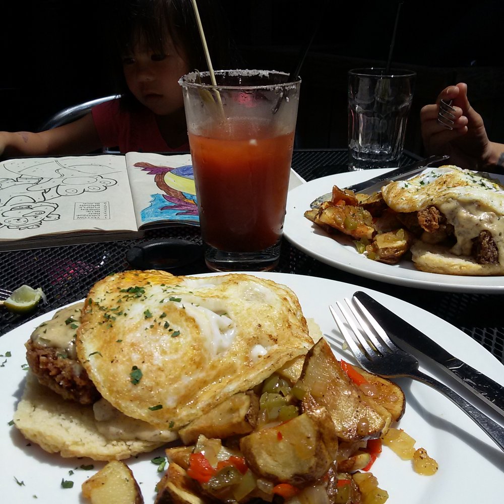 BRIX 581 - Chicken fried country steak meal. With the bloody mary in the background. - Bars Near Me - Oakland, California BRIX 581 - Chicken fried country steak meal. With the bloody mary in the background. - Bars Near Me - Oakland, California