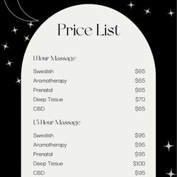 Sacred Grove Energy Studio - Massage price list