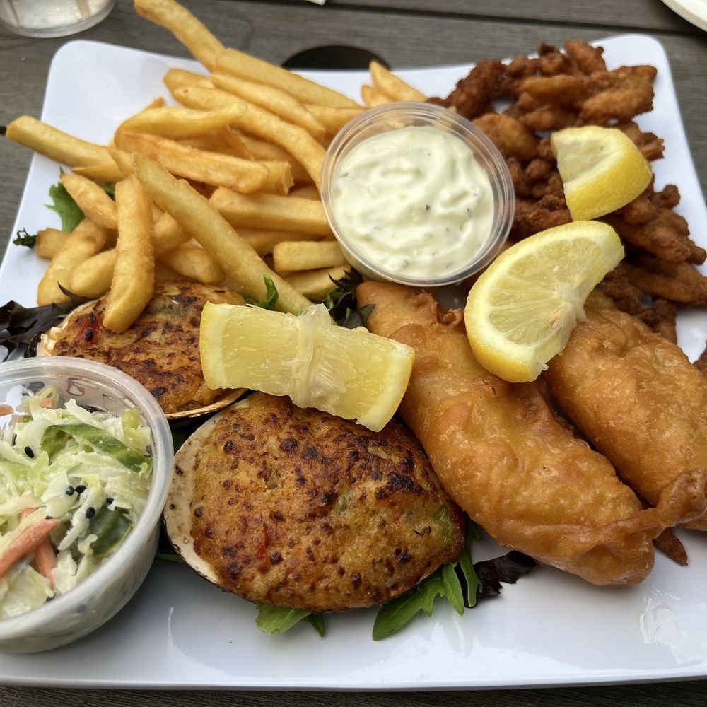 Five Points Cafe - Seafood sampler (August special). Just ok. Fried but previously frozen stuff. - Burgers Near Me - Sayville, New York Five Points Cafe - Seafood sampler (August special). Just ok. Fried but previously frozen stuff. - Burgers Near Me - Sayville, New York