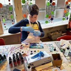 Inspired Artisan Market & Studio - Working on his alcohol ink light box