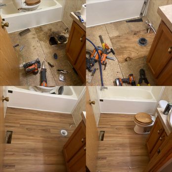 Dee’s Home Renovation - Before and after Bathroom subfloor repair and Lvp installed - General Contractors Near Me Dee’s Home Renovation - Before and after Bathroom subfloor repair and Lvp installed - General Contractors Near Me