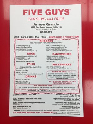 Menu photo 4 Five Guys Arroyo Grande, CA Menu photo 4 Five Guys Arroyo Grande, CA