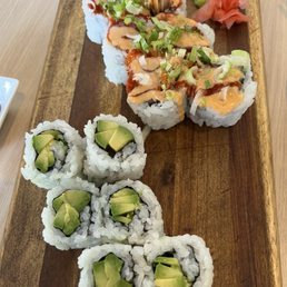 Spicy salmon roll and avocado roll Spicy salmon roll and avocado roll