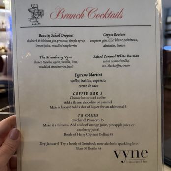 Vyne Restaurant & Bar - Brunch cocktail menu - American Near Me - Middlebury, Connecticut Vyne Restaurant & Bar - Brunch cocktail menu - American Near Me - Middlebury, Connecticut