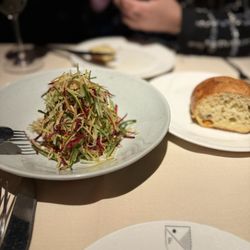 Cucumber, beet salad and a side of vegetables focaccia.
