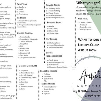 Ambition Nutrition - Lots of yummy and HEALTHY options on our NEW menu! - Coffee & Tea Near Me - Geneva, Alabama