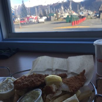 Alaska Seafood Grill - Halibut and chips. The homemade tarter sauce and the pesto sauce are both the bomb! - Seafood Near Me - Seward, Alaska