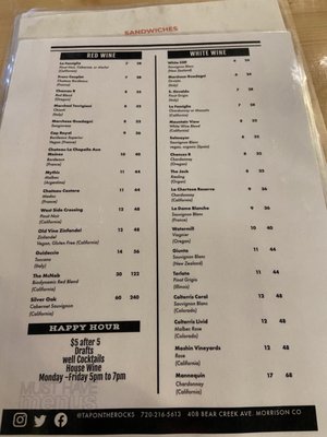 Menu photo 2 Tap On The Rocks Morrison, CO Menu photo 2 Tap On The Rocks Morrison, CO