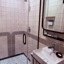 Bathroom with inviting shower with excellent water pressure.