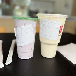 Taro Smoothie and Green Tea Milk Tea - 30% Sweet for both / Less ice for milk tea