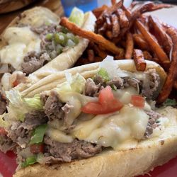 Maddie J's - Philly cheesesteak sub with sweet potato fries