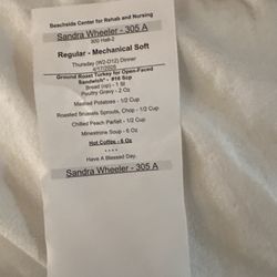 Beachside Center for Rehabilitation and Healthcare - The menu with the missing item on it