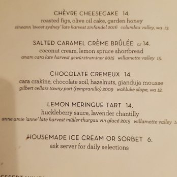 JORY - Dessert mebu - New American Near Me - Newberg, Oregon
