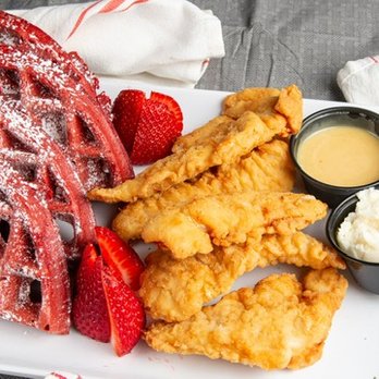 Kori's Eat - RED VELVET CHICKEN AND WAFFLES - Caribbean Near Me - The Bronx, New York