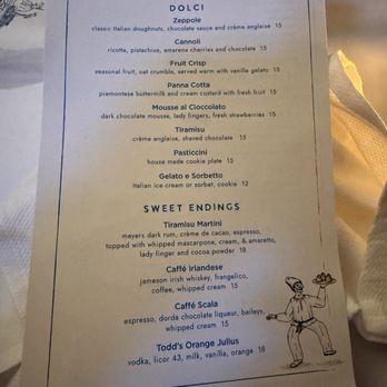 Scala Osteria - Dessert menu - Italian Near Me - Napa, California