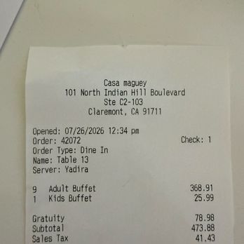 Casa Maguey - Removed the $40 but did not recalculate the gratuity - Mexican Near Me - Claremont, California Casa Maguey - Removed the $40 but did not recalculate the gratuity - Mexican Near Me - Claremont, California