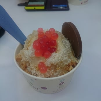 Spoon Street - Peanut butter and salted caramel froyo, coconut lychee jelly, coconut shavings and strawberry juice balls. - Ice Cream & Frozen Yogurt Near Me - Belfast, BFS