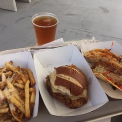 Fries, sandwich and tacos