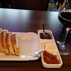 La Brochette - Bread and sauces. And wine.