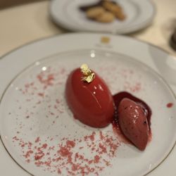 Soufflé with berry gelato