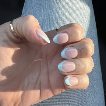 Kayla Nails - Gel builder overlay with blue French tip - Nail Salons Near Me - Los Gatos, California Kayla Nails - Gel builder overlay with blue French tip - Nail Salons Near Me - Los Gatos, California