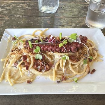 Cipriano's Kitchen - Bucatini in Carbonara with octopus - Italian Near Me - Waimea, Hawaii Cipriano's Kitchen - Bucatini in Carbonara with octopus - Italian Near Me - Waimea, Hawaii