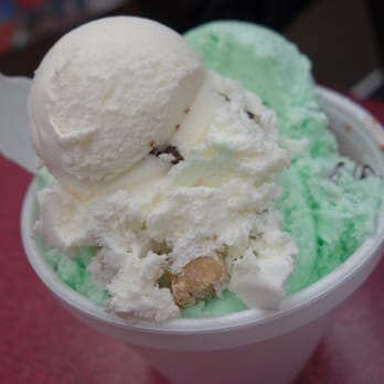 Lengo's Ice Cream World - Choc. chip cookie dough, mint choc. chip, and cookie monster buried underneath!  Whole thing for about $4.50 - Ice Cream & Frozen Yogurt Near Me - Merrick, New York