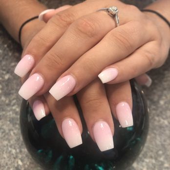 Oasis Pamper Nail & Spa - Coffin style Pink and White ombré healthy nail dip. - Nail Salons Near Me - Stuart, Florida