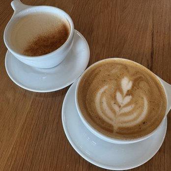 Shore Coffee Roasters - June 2025: Chai latte (left), maple tahini latte (right). Both delightful. - Bakeries Near Me - Southern Shores, North Carolina Shore Coffee Roasters - June 2025: Chai latte (left), maple tahini latte (right). Both delightful. - Bakeries Near Me - Southern Shores, North Carolina