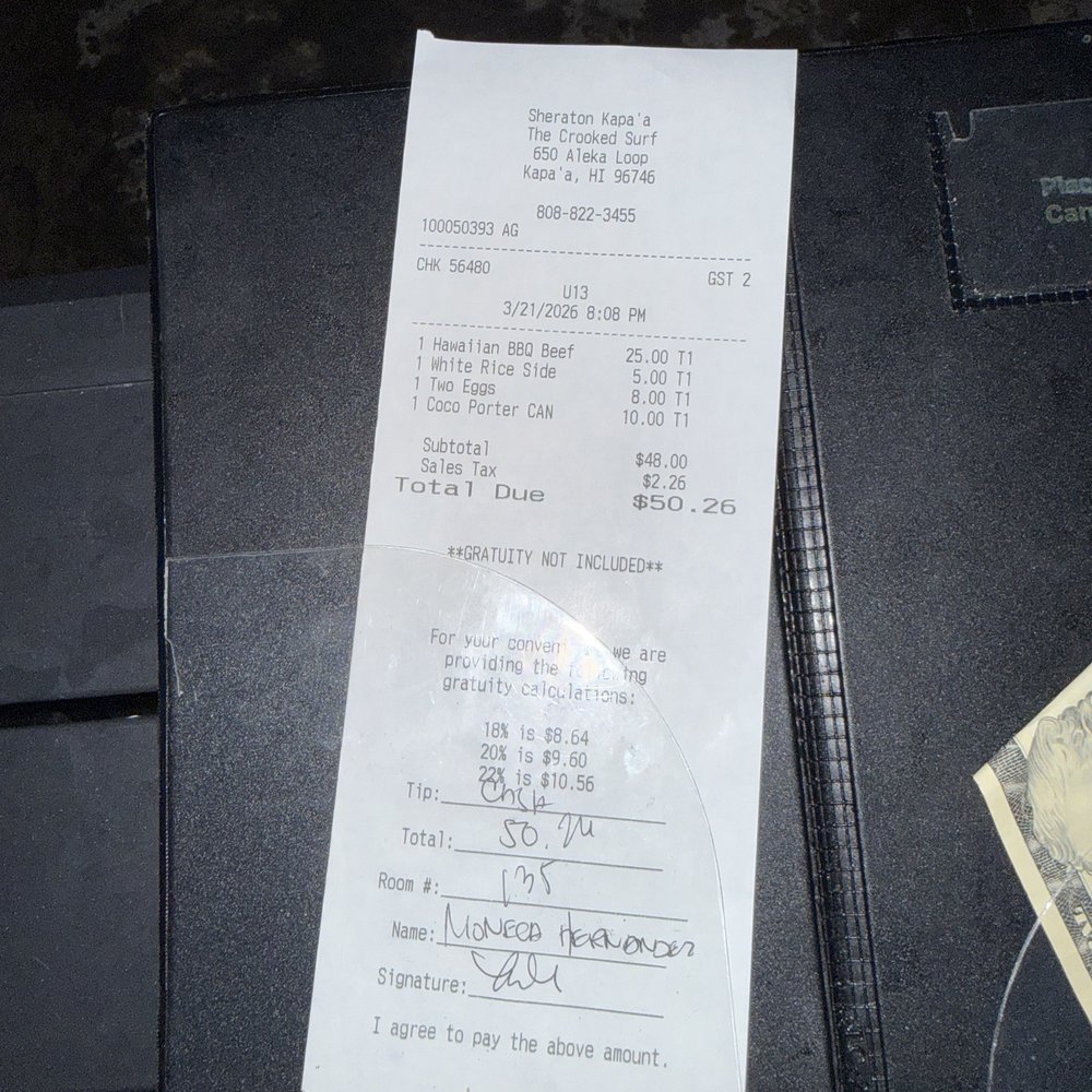 The Crooked Surf - Receipt - Cocktail Bars Near Me - Kapaa, Hawaii The Crooked Surf - Receipt - Cocktail Bars Near Me - Kapaa, Hawaii