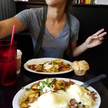 Sax's Joint - Front: CORNED BEEF HASH BENEDICT. It's beautiful, isn't it? Back: Diet food; some avocado, eggs, and potatoes. They'll make anything. - Breakfast & Brunch Near Me - Petaluma, California