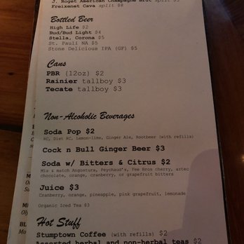 Kelly's Olympian - Drinks menu (December 2018) - Dive Bars Near Me - Portland, Oregon