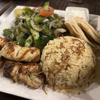 Dvine Mediterranean Experience - Brea - Chicken Kebab Entree with Mediterranean Salad side - Mediterranean Near Me - Brea, California