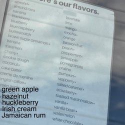 The current flavors offered as of May 2023. (It's cut off because I was making sure the barista wasn't in the picture)