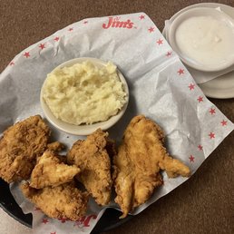 Chicken Tender Basket with Cream Gravy, Mashed Potatoes, and a Dinner Roll