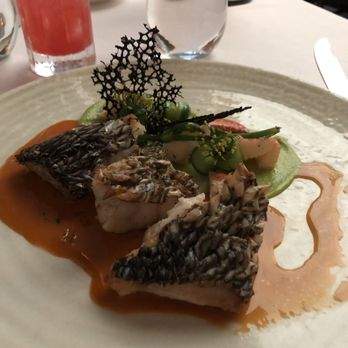 Spago - Crispy Scale Black Sea Bass with Maine Lobster - New American Near Me - Beverly Hills, California Spago - Crispy Scale Black Sea Bass with Maine Lobster - New American Near Me - Beverly Hills, California