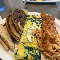 Landmark Family Restaurant - Spinach & feta omelette, home fries and marble rye toast- yum!