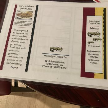 Mississippi Catfish - Menu back - Seafood Near Me - El Sobrante, California