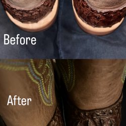 Everett’s Shoe Repair - Before and after pictures of the heel that stuck out too much