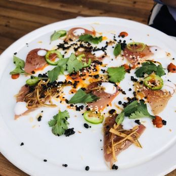 Jellyfish Crudo + Charbon - Tuna crudo - Modern European Near Me - Montreal, Quebec Jellyfish Crudo + Charbon - Tuna crudo - Modern European Near Me - Montreal, Quebec