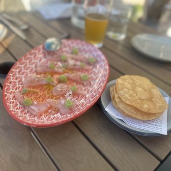Trani's Dockside Station - White Sea Bass Aguachile, red onion, lime, avocado puree, radish - Seafood Near Me - San Pedro, California