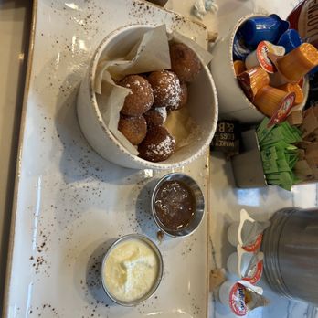 First Watch - Ginger donuts w/ berry compote and sweetened butter.  Yummy, but filling; order if you're party of 4-5; or, have it as your main entree. - Breakfast & Brunch Near Me - Leesburg, Virginia