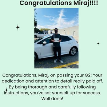 Drive Safe Driving School - Miraj passed his G2 from Simcoe - Driving Schools Near Me - St. Thomas, Ontario