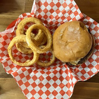 Brothers Cafe - Mushroom burger with onion rings - Burgers Near Me - Greenville, Texas Brothers Cafe - Mushroom burger with onion rings - Burgers Near Me - Greenville, Texas