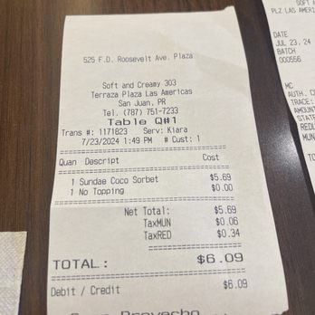 Soft & Creamy - Receipt - Ice Cream & Frozen Yogurt Near Me - San Juan, Puerto Rico Soft & Creamy - Receipt - Ice Cream & Frozen Yogurt Near Me - San Juan, Puerto Rico