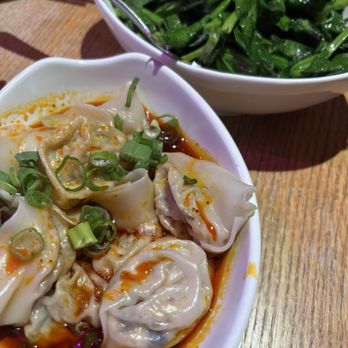 Spicy Moon Chelsea - Vegetable Wonton in Chili Oil & Pea Leaves with Garlic - Vegan Near Me - New York, New York Spicy Moon Chelsea - Vegetable Wonton in Chili Oil & Pea Leaves with Garlic - Vegan Near Me - New York, New York