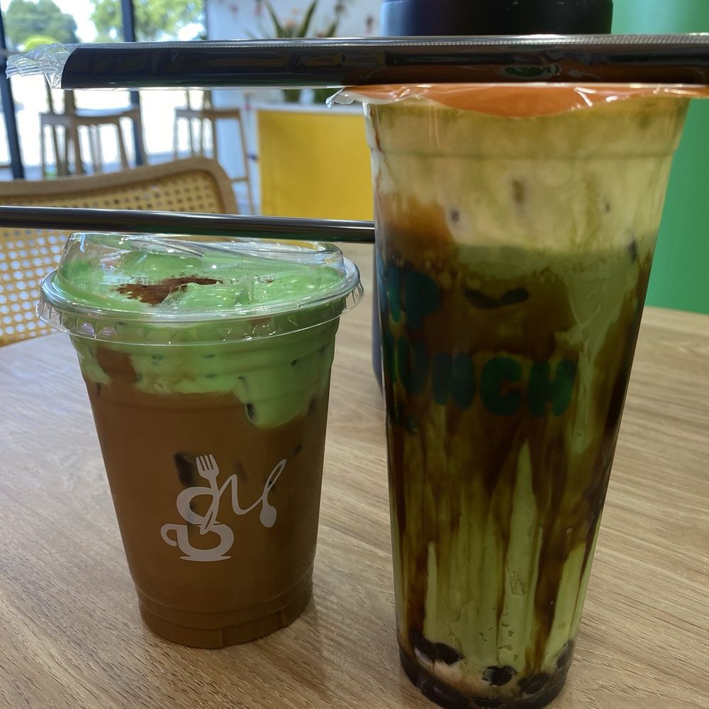 Sip Munch Cafe - Pandan Coffee (left) and Tiger Boba Matcha - Coffee & Tea Near Me - Austin, Texas