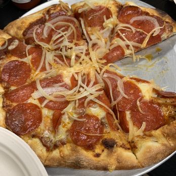 Husick’s By Forester - Cheese pizza half pepperoni. The other is pepperoni and yellow onions. - Beer Gardens Near Me - Clarksburg, California Husick’s By Forester - Cheese pizza half pepperoni. The other is pepperoni and yellow onions. - Beer Gardens Near Me - Clarksburg, California